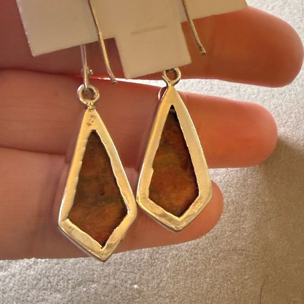 925 Sterling Silver Orange Stone Drop Earrings - Picture 4 of 7